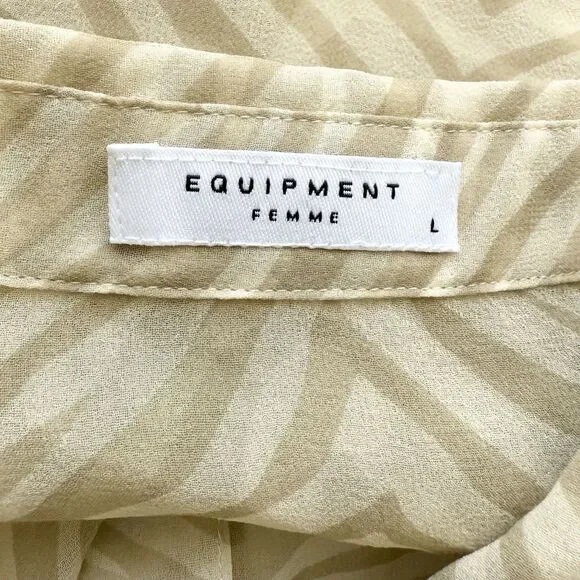 Equipment Femme Zebra Print 100% Silk Button Down Shirt Sz Large Beige  Neutral - Picture 5 of 7
